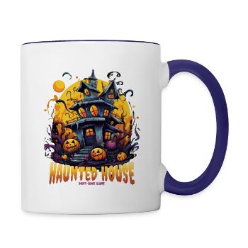 Halloween Haunted House, Haunted House Sweatshirt - Contrast Coffee Mug - white/cobalt blue - Right
