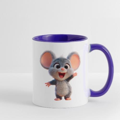 Joyful Cartoon Baby Mouse Arms Up - Contrast Coffee Mug