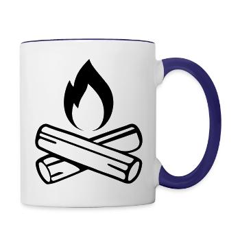 camp fire, camping, logs, fire - Contrast Coffee Mug - white/cobalt blue - Right