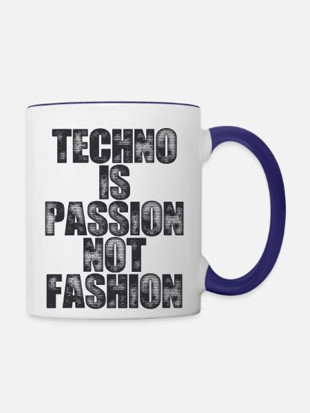 Techno is passion, not fashion. Djs gift. - Contrast Coffee Mug - white/cobalt blue