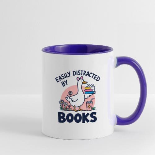Easily Distracted By Books - Cute Goose - Contrast Coffee Mug