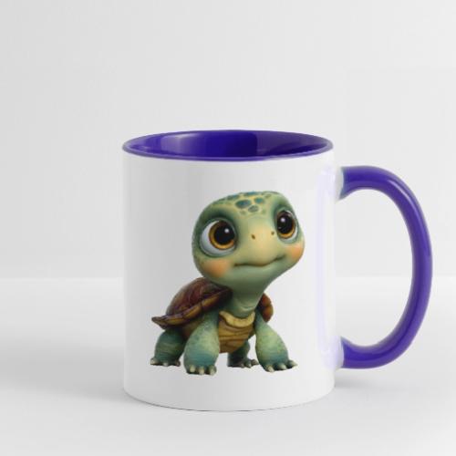 Adorable Cartoon Baby Turtle with Big Eyes - Contrast Coffee Mug