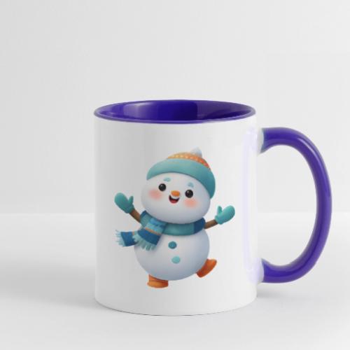 Joyful Cartoon Snowman Arms Up - Contrast Coffee Mug