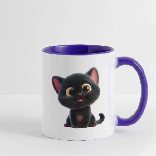 Adorable 3D Black Kitten with Big Eyes - Contrast Coffee Mug