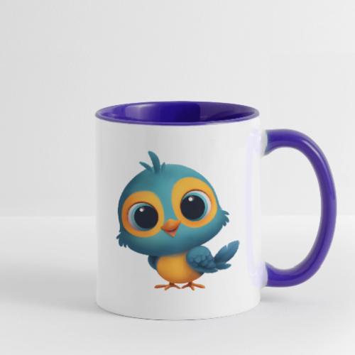 Joyful Cartoon Bird Standing in Yellow and Blue - Contrast Coffee Mug