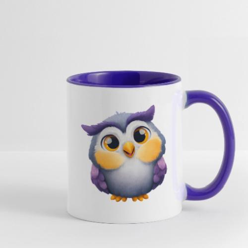 Colorful Cartoon Baby Owl with Big Sparkling Eyes - Contrast Coffee Mug