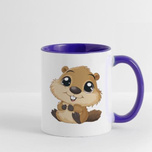 Adorable Cartoon Baby Beaver with Big Eyes - Contrast Coffee Mug