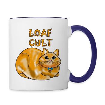 Loaf Cult, Orange Cat Design - Contrast Coffee Mug - white/cobalt blue - Right