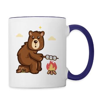 Bear roasting marshmallows - Contrast Coffee Mug - white/cobalt blue - Right