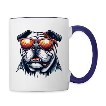 English Bulldog Wearing Sunglasses - Contrast Coffee Mug - white/cobalt blue - Right