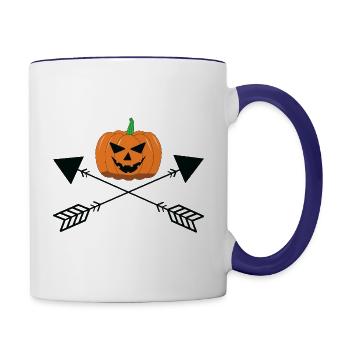 Halloween pumpkin and arrow T shirt - Contrast Coffee Mug - white/cobalt blue - Right