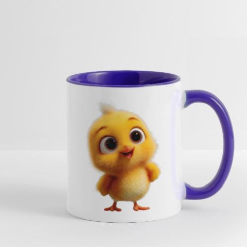 Cute Cartoon Yellow Chick with Big Sparkling Eyes - Contrast Coffee Mug