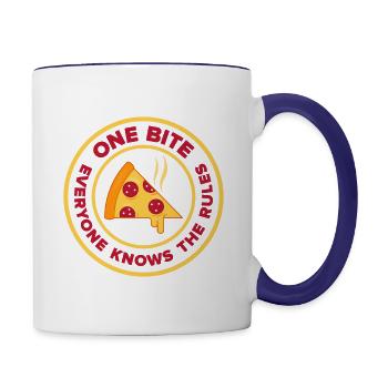 One Bite Everyone Knows the Rules, One Bite Pizza, - Contrast Coffee Mug - white/cobalt blue - Right