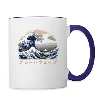 The Great Wave Kanagawa - Japanese Art - Contrast Coffee Mug - white/cobalt blue - Right