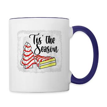 Little Tis The Season Christmas Tree Cakes Debbie - Contrast Coffee Mug - white/cobalt blue - Right