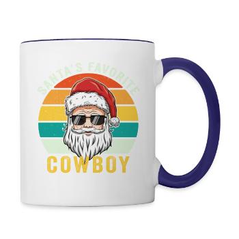 Santa's Favorite Cowboy Vintage Christmas Tee Men - Contrast Coffee Mug - white/cobalt blue - Right
