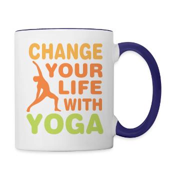 Change your life with YOGA, HEALTH FOR EVERY ONE. - Contrast Coffee Mug - white/cobalt blue - Right