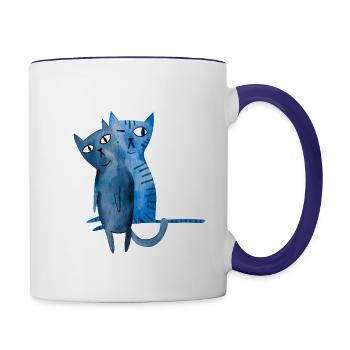 Two blue cats - Contrast Coffee Mug - white/cobalt blue - Right