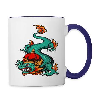 japanese dragon art - Contrast Coffee Mug - white/cobalt blue - Right