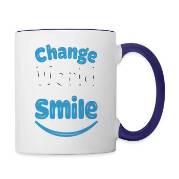 Change the world with smile - Contrast Coffee Mug - white/cobalt blue - Right