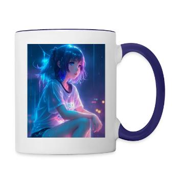 Young cute anime girl - Contrast Coffee Mug - white/cobalt blue - Right