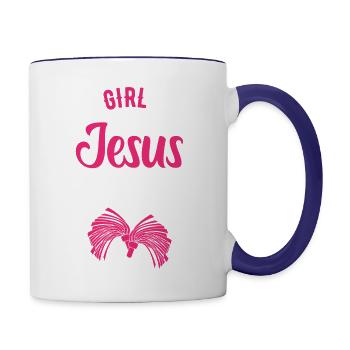 This Girl Runs On Jesus And Cheer Funny - Contrast Coffee Mug - white/cobalt blue - Right