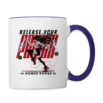 Anime girl running - Contrast Coffee Mug - white/cobalt blue - Right