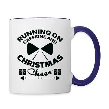 Running on caffeine and Christmas cheer T shirt - Contrast Coffee Mug - white/cobalt blue - Right