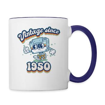 Vintage Since 1950 Classic 75th Birthday Cassette - Contrast Coffee Mug - white/cobalt blue - Right