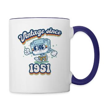 Vintage Since 1951 Classic 74th Birthday Cassette - Contrast Coffee Mug - white/cobalt blue - Right