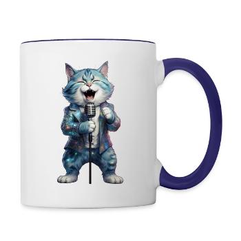 Blue Fluffy Cat Singer - Contrast Coffee Mug - white/cobalt blue - Right