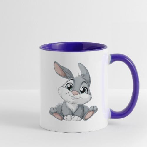 Joyful Grey and White Baby Rabbit Cartoon - Contrast Coffee Mug