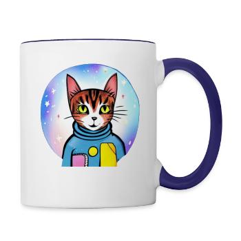 Blue Moon Astronaut Cat - Contrast Coffee Mug - white/cobalt blue - Right