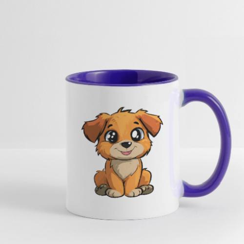 Cute Sitting Puppy Cartoon with Big Eyes - Contrast Coffee Mug