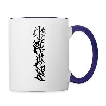 tattoo sleeve viking warrior - Contrast Coffee Mug - white/cobalt blue - Right