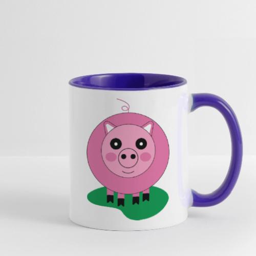 Pink Piggy Coffee Mug - Handmade Animal Gift - Contrast Coffee Mug
