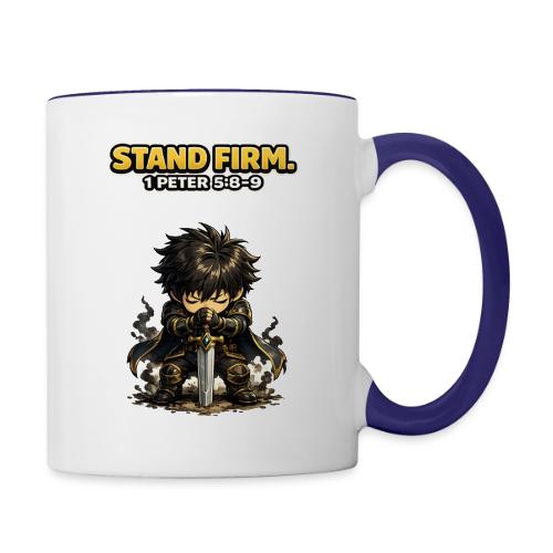 Stand Firm Chibi Warrior | 1 Peter 5:8-9 - Contrast Coffee Mug