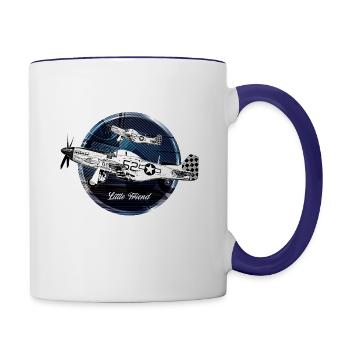 P51-D Mustang Vintage Fighter Aircraft - Contrast Coffee Mug - white/cobalt blue - Right