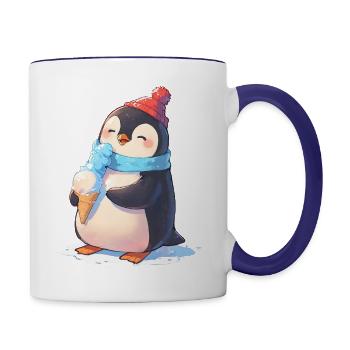 Cute penguin eating ice cream - cute animals - Contrast Coffee Mug - white/cobalt blue - Right