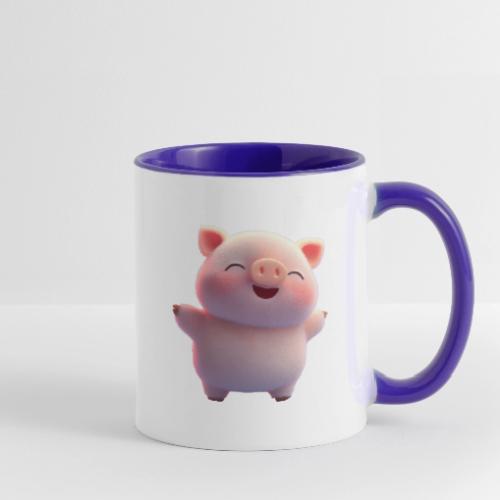 Cute Cartoon Baby Pig Standing Arms Up - Contrast Coffee Mug