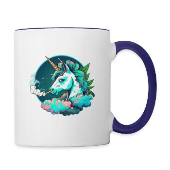 unicorn smoking - Contrast Coffee Mug - white/cobalt blue - Right