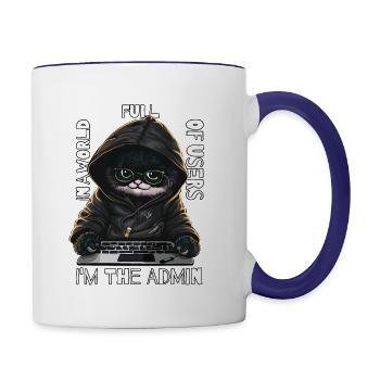 cute Hacker cat with laptop - Contrast Coffee Mug - white/cobalt blue - Right