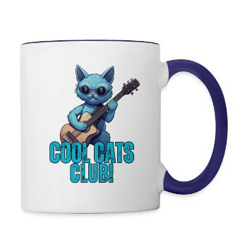 Join the "Cool Cats Club" Blue Cat playing Guitar - Contrast Coffee Mug - white/cobalt blue - Right