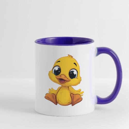 Sweet Yellow Cartoon Duck Sitting Happily - Contrast Coffee Mug