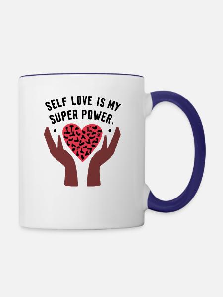 Self Love Is My Super Power - Contrast Coffee Mug - white/cobalt blue