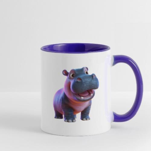 Smiling Cartoon Baby Hippo Standing - Contrast Coffee Mug