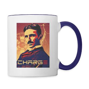 Tesla Charge - Contrast Coffee Mug - white/cobalt blue - Right