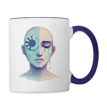 Digital Tears of AI – Cyberpunk Pixel Art Emotion - Contrast Coffee Mug - white/cobalt blue - Right