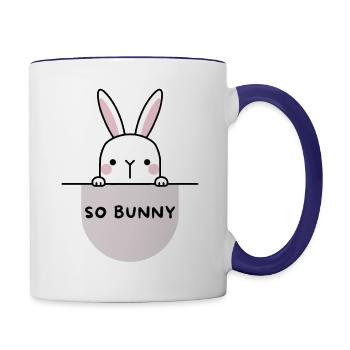 Pink Cute Bunny Fun - Contrast Coffee Mug - white/cobalt blue - Right