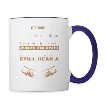 Half Dead and Blind, Hear Helicopters - Contrast Coffee Mug - white/cobalt blue - Right